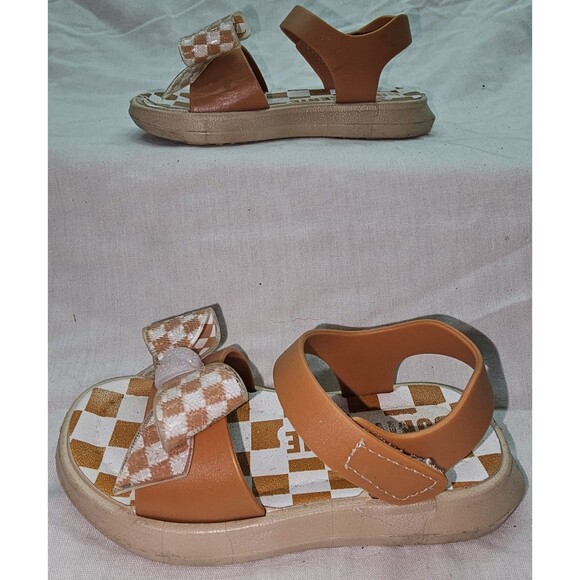 Hopscotch Girls Checkered Sandals – Brown, Size 8c (TPR & Rubber Sole) - Picture 2 of 7